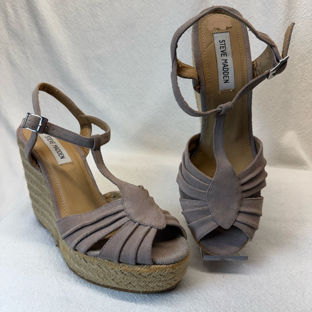 Woodland Fairy Steve Madden Taupe Suede Espadrille Wedge Sandals Garden Party
